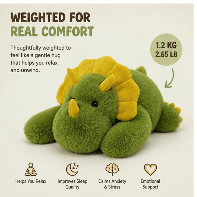 Duvlo Weighted Dinosaur Plush – 25.6 in / 2.65 lb – Soft & Cuddly Stress Relief Toy